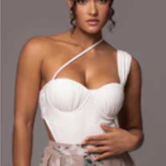 JLUXLABEL Tops - NATURAL SCENIC ONE-SHOULDER LINEN BODYSUIT